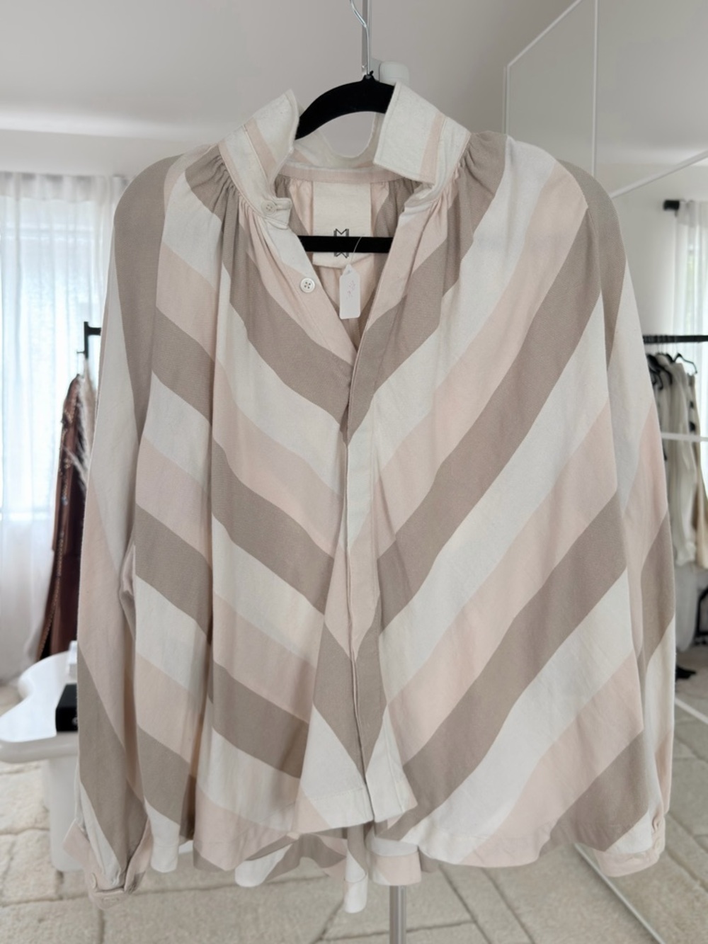 Striped Button-Front Women's Blouse in Neutral Tones